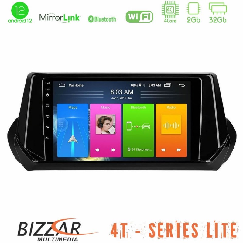 Bizzar 4T Series Peugeot 208 2019-2023 4Core Android12 2+32GB Navigation Multimedia Tablet 9