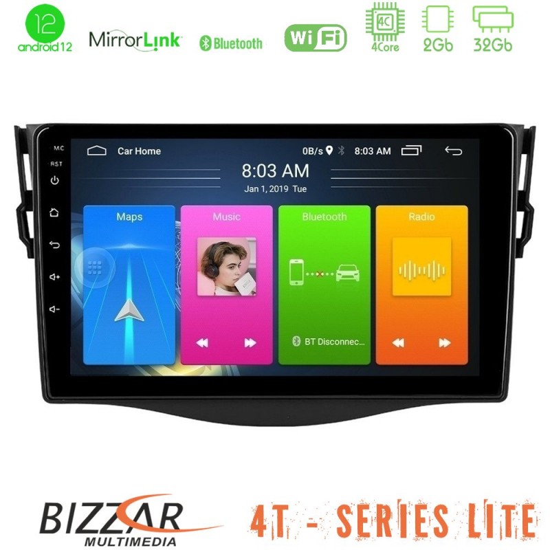 Bizzar 4T Series Toyota RAV4 4Core Android12 2+32GB Navigation Multimedia Tablet 9