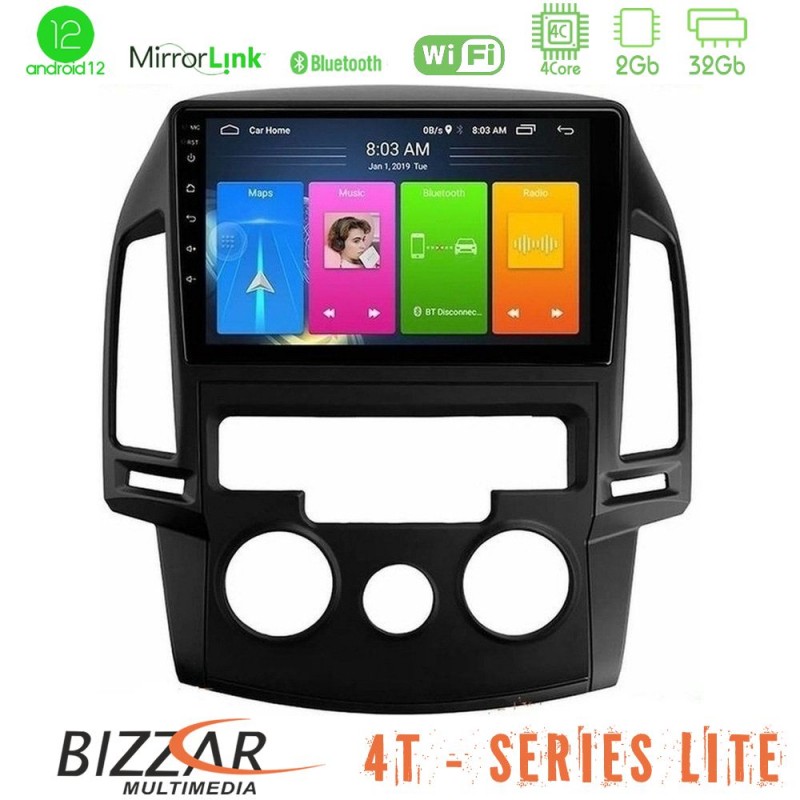 Bizzar 4T Series Hyundai i30 2007-2012 Manual A/C 4Core Android12 2+32GB Navigation Multimedia Tablet 9