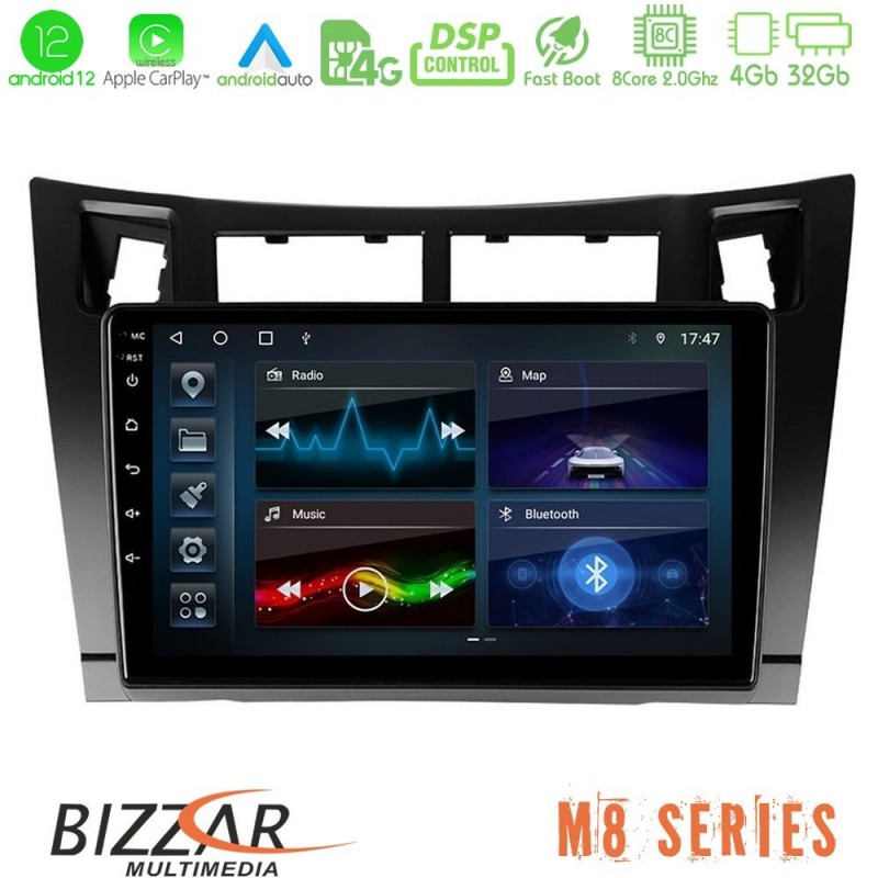 Bizzar M8 Series Toyota Yaris 8core Android13 4+32GB Navigation Multimedia Tablet 9