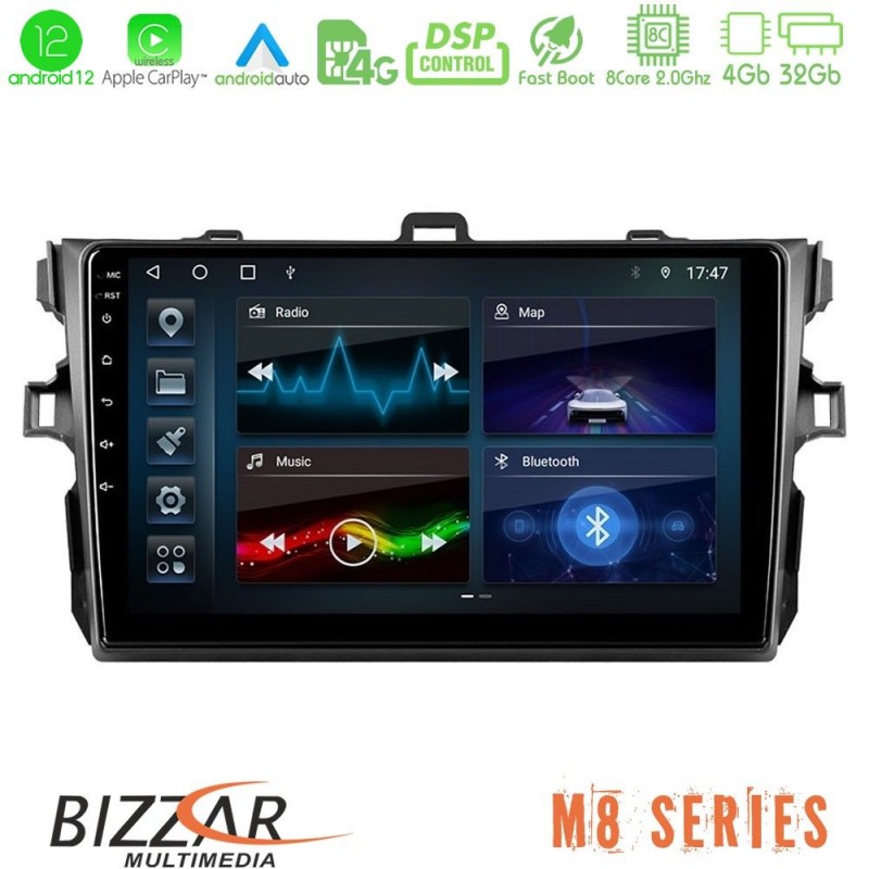 Bizzar M8 Series Toyota Corolla 2007-2012 8core Android13 4+32GB Navigation Multimedia Tablet 9