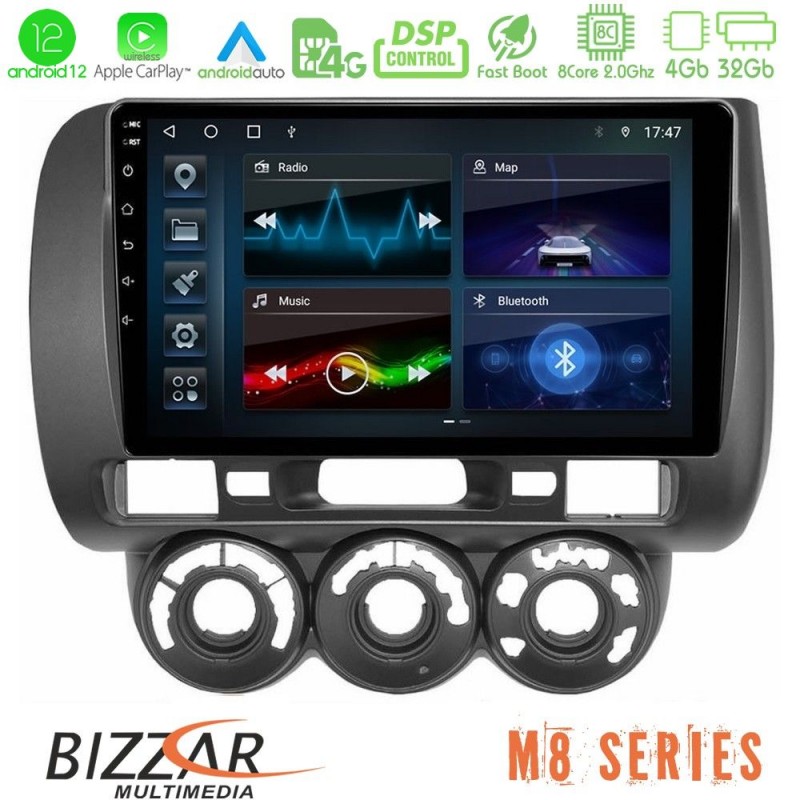 Bizzar M8 Series Honda Jazz 2002-2008 (Manual A/C) 8core Android13 4+32GB Navigation Multimedia Tablet 9