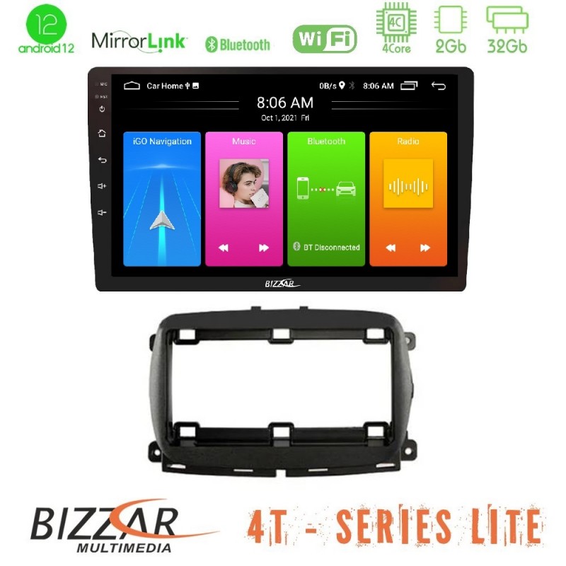Bizzar 4T Series Fiat 500 2016&gt; 4Core Android12 2+32GB Navigation Multimedia Tablet 9