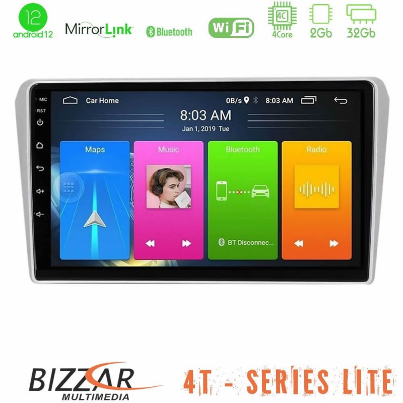 Bizzar 4T Series Toyota Avensis T25 02/2003 – 2008 4Core Android12 2+32GB Navigation Multimedia Tablet 9