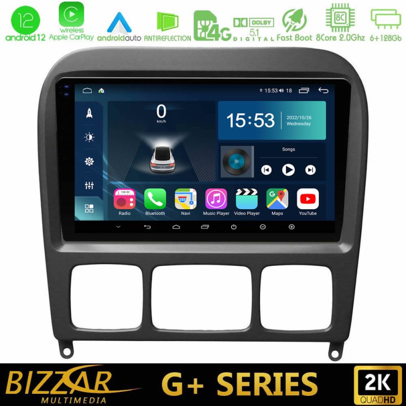 Bizzar G+ Series Mercedes S Class 1999-2004 (W220) 8core Android14 6+128GB Navigation Multimedia Tablet 9" (Μαύρο Χρώμα)