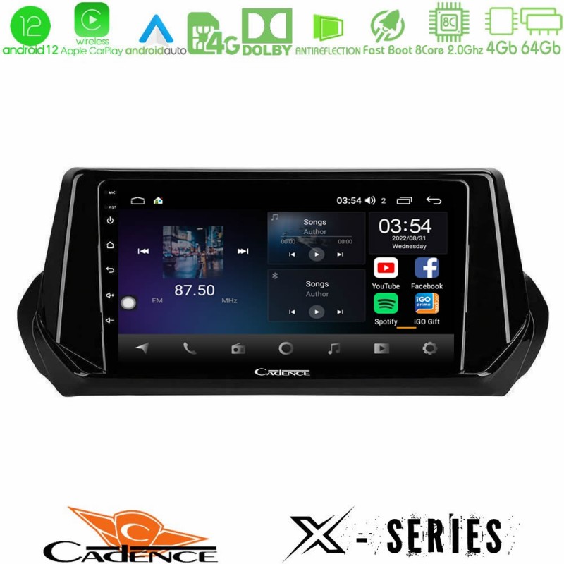 Cadence X Series Peugeot 208 2019-2023 8Core Android12 4+64GB Navigation Multimedia Tablet 9