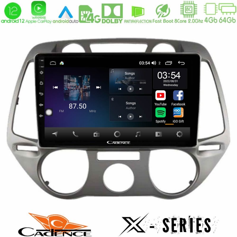 Cadence X Series Hyundai i20 2009-2012 Manual A/C 8core Android12 4+64GB Navigation Multimedia Tablet 9