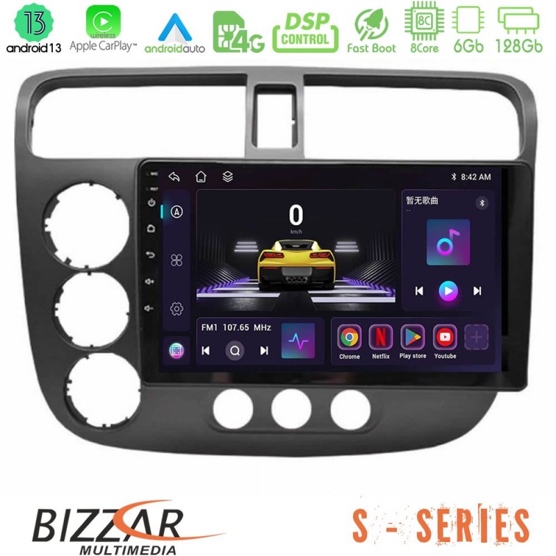 Bizzar S Series Honda Civic 2001-2005 8core Android13 6+128GB Navigation Multimedia Tablet 9