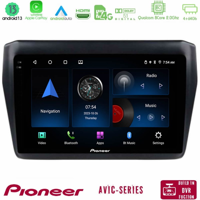 Pioneer AVIC 8Core Android13 4+64GB Suzuki Swift 2017-2023 Navigation Multimedia Tablet 9
