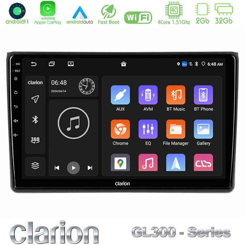 Clarion GL300 Series 4Core Android11 2+32GB Audi A4 B7 Navigation Multimedia Tablet 9" Με Carplay & Android Auto
