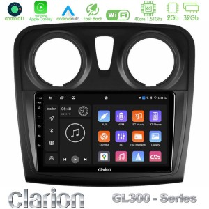 Clarion GL300 Series 4Core Android11 2+32GB Dacia Sandero 2014-2020 Navigation Multimedia Tablet 9" Με Carplay & Android Auto