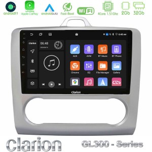 Clarion GL300 Series 4Core Android11 2+32GB Ford Focus Auto AC Navigation Multimedia Tablet 9" Με Carplay & Android Auto