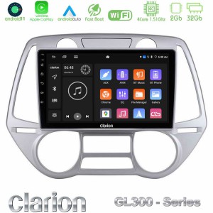 Clarion GL300 Series 4Core Android11 2+32GB Hyundai i20 2009-2012 Auto A/C Navigation Multimedia Tablet 9" Με Carplay & Android Auto