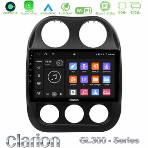 Clarion GL300 Series 4Core Android11 2+32GB Jeep Compass 2012-2016 Navigation Multimedia Tablet 10" Με Carplay & Android Auto