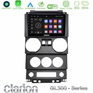 Clarion GL300 Series 4Core Android11 2+32GB Jeep Wrangler 2Door 2008-2010 Navigation Multimedia Tablet 9" Με Carplay & Android Auto