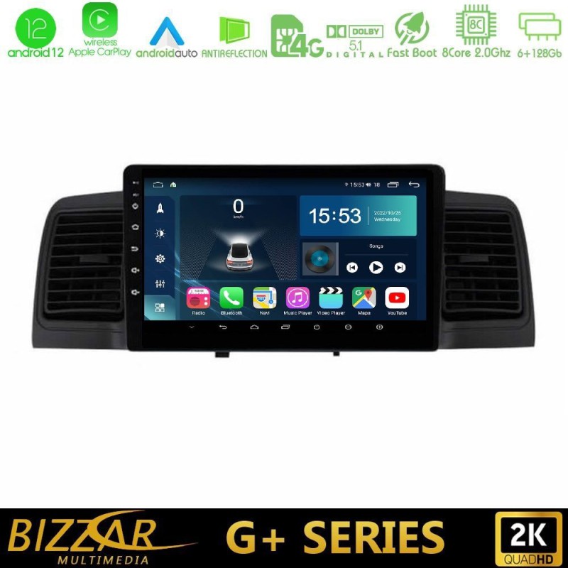 Bizzar G+ Series Toyota Corolla 2002-2006 8Core Android14 6+128GB Navigation Multimedia Tablet 9"