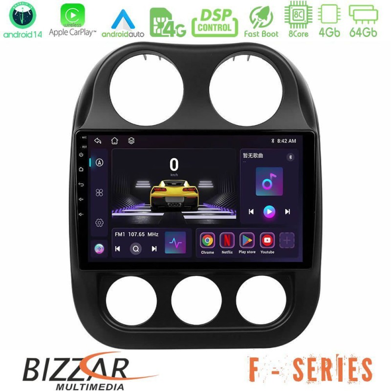 Bizzar F Series 8Core Android14 4+64GB  Jeep Compass 2012-2016 Navigation Multimedia Tablet 9" Με Carplay & Android Auto