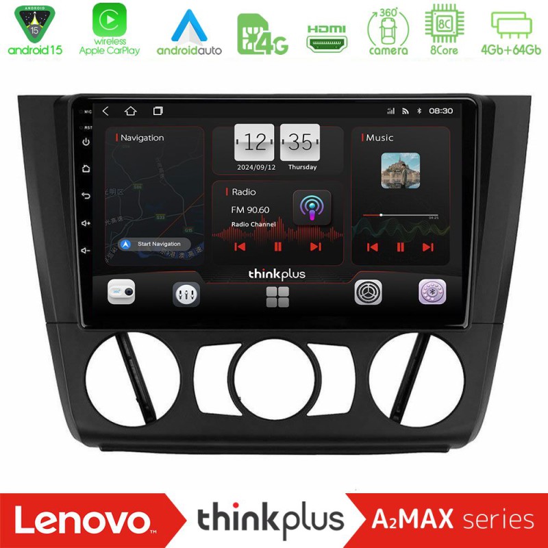 Lenovo Thinkplus A2MAX Series 8Core Android15 4+64GB  BMW 1Series  E81/E82/E87/E88 (MANUAL A/C) Navigation Multimedia Tablet 9"