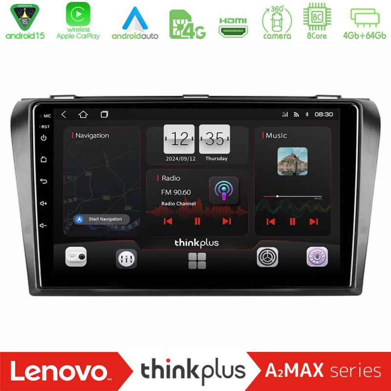 Lenovo Thinkplus A2MAX Series 8Core Android15 4+64GB  Mazda 3 2004-2009 Navigation Multimedia Tablet 9"