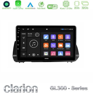 Clarion GL300 Series 4Core Android11 2+32GB Dacia Sandero/Logan/Jogger 2022-> Navigation Multimedia Tablet 9" Με Carplay & Android Auto