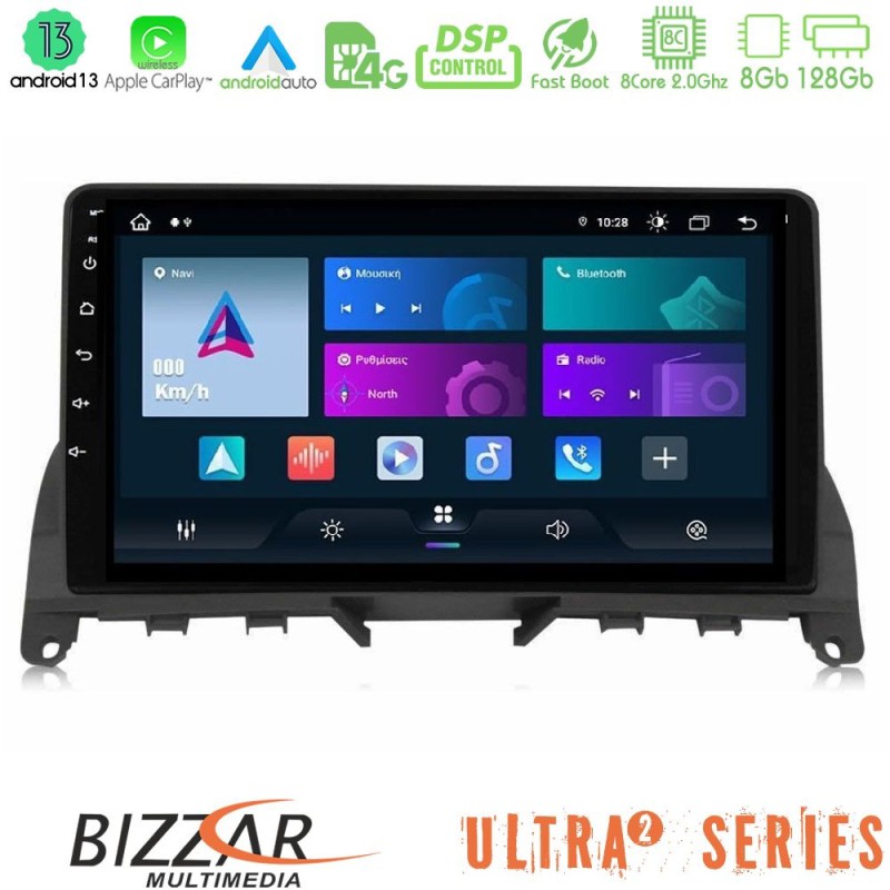 Bizzar Ultra Series Mercedes C-Class W204 2008-2011 8core Android13 8+128GB Navigation Multimedia Tablet 9"