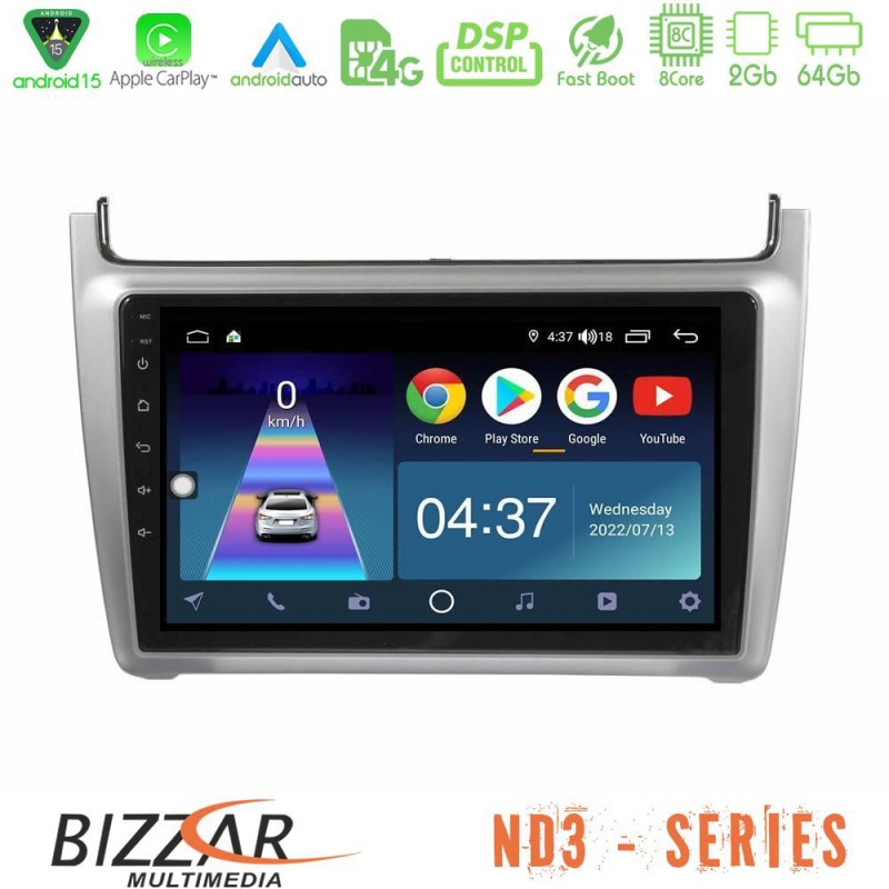 Bizzar ND3 Series 8Core Android15 2+64GB  Vw Polo 2014-2017 Navigation Multimedia Tablet 9"   (Silver)