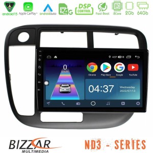Bizzar ND3 Series 8Core Android15 2+64GB Honda Civic 1995-2001 Navigation Multimedia Tablet 9"