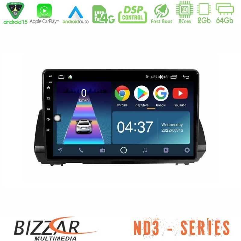 Bizzar ND3 Series 8Core Android15 2+64GB Dacia Sandero/Logan/Jogger 2022-> Navigation Multimedia Tablet 9"