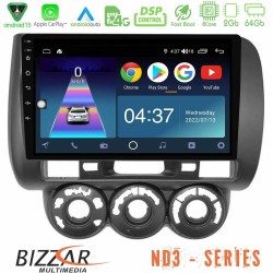 Bizzar ND3 Series 8Core Android15 2+64GB Honda Jazz (Fit) 2002-2008 (RHD) Manual A/C Navigation Multimedia Tablet 9" Bizzar ND3 Series 8Core Android15 2+64GB Honda Jazz (Fit) 2002-2008 (RHD) Manual A/C Navigation Multimedia Tablet 9"