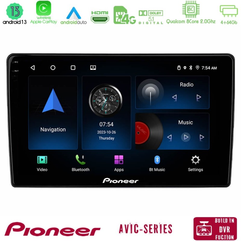 Pioneer AVIC 8Core Android13 4+64GB Fiat Stilo Navigation Multimedia Tablet 9